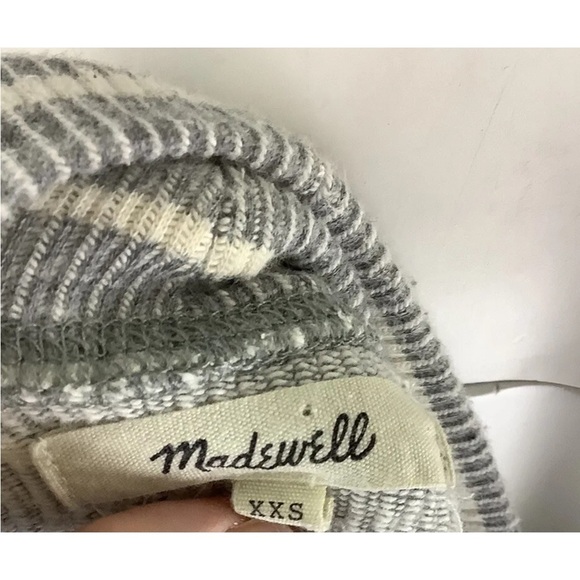 Madewell Sz XXS Note Funnelneck Knit Pullover Top Gray White 100% Cotton - Picture 5 of 6